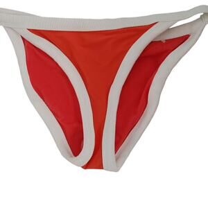 Aerie Swimsuit Bikini Bottoms High Cut Coral White Small NWOT
